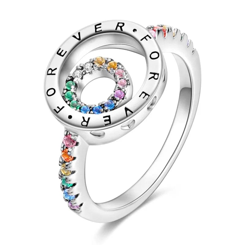 Elegant Sparkling Round Family Forever Rainbow Stone Ring