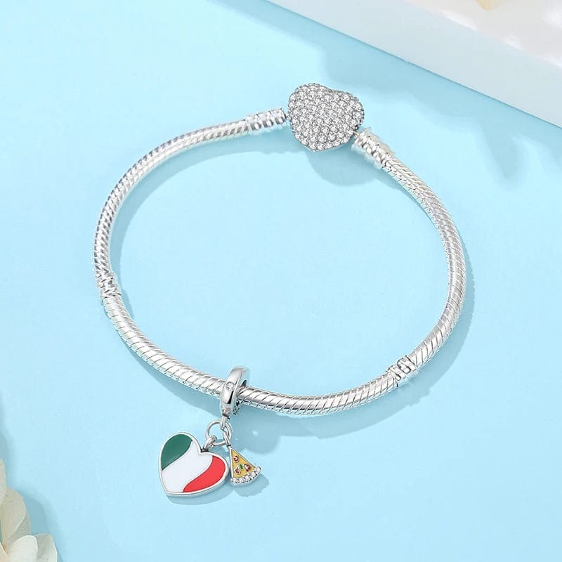 Italian Flag Heart & Pizza Charm