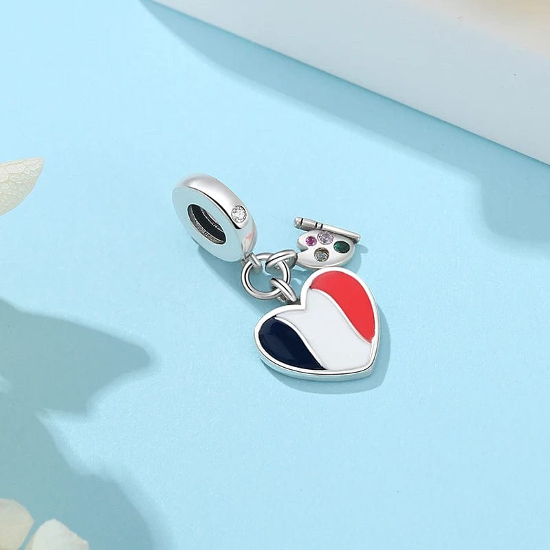 France Flag Heart & Palette Charm