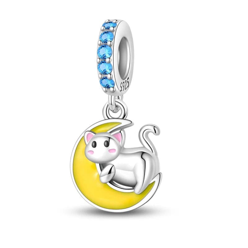 Kitten on Moon Dangle Charm