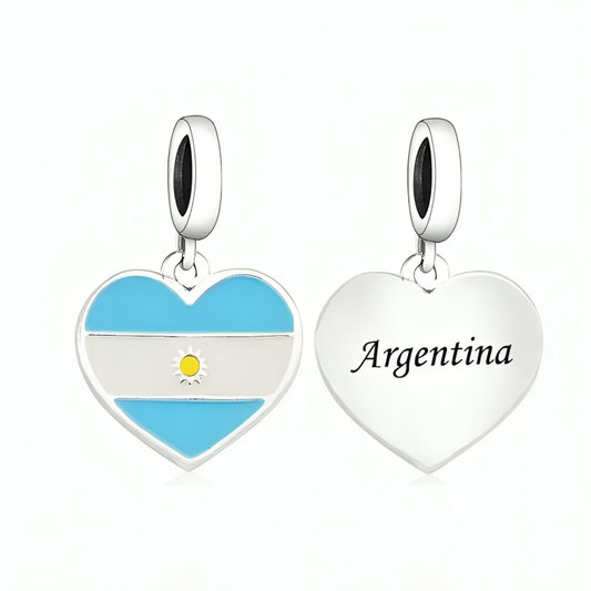 Argentina Flag Heart Dangle Dangle Charm