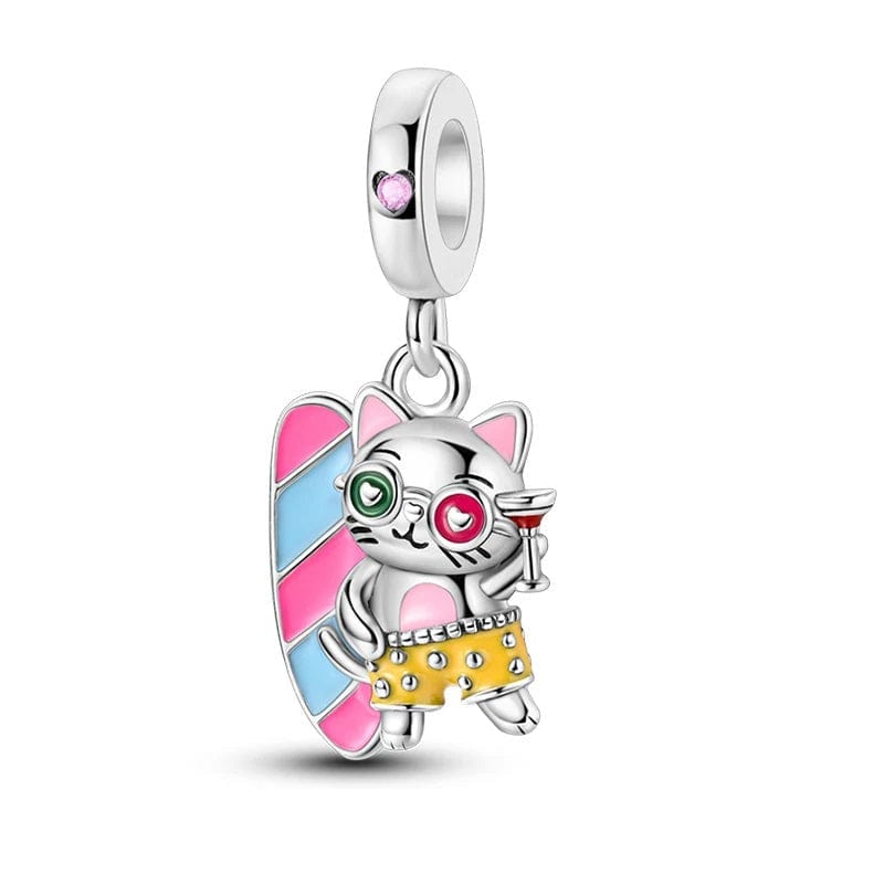 Surfer Cocktail Cat Summer Dangle Charm