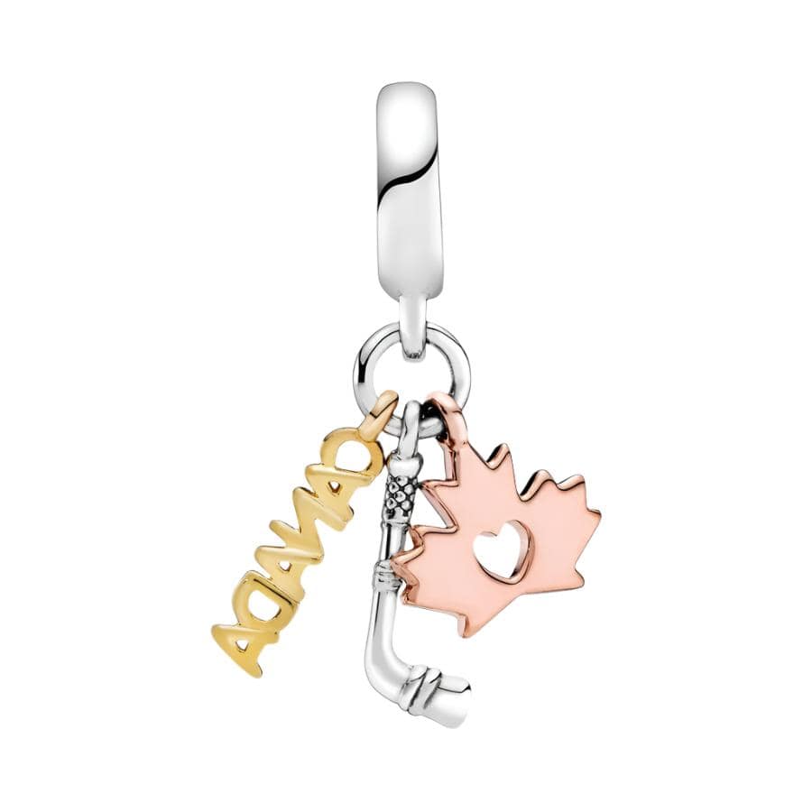 Canada, Maple Leaf & Hockey Stick Dangle Charm