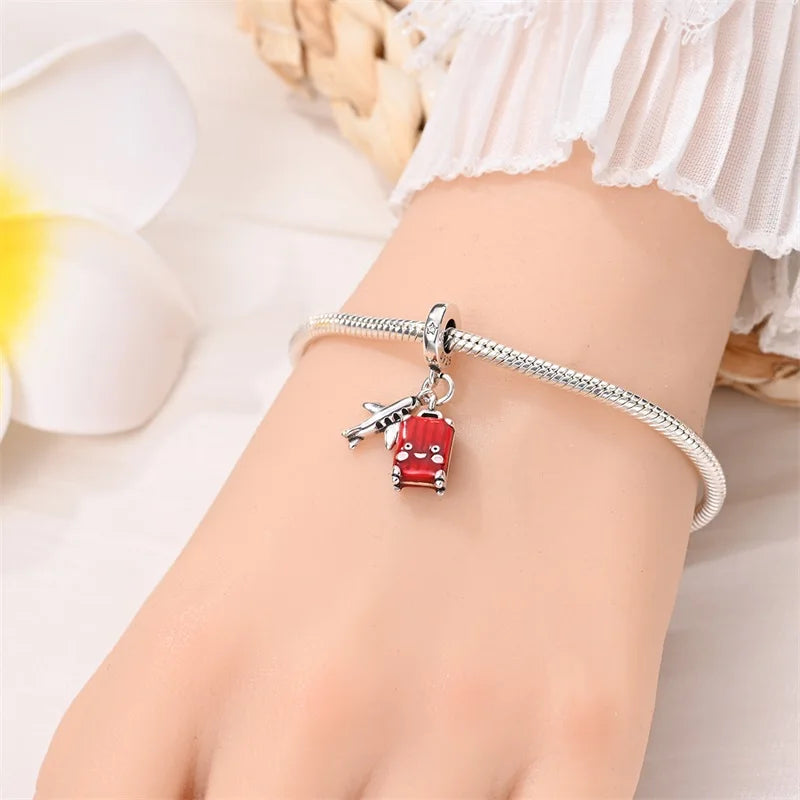 Airplane and Red Suitcase Dangle Charm