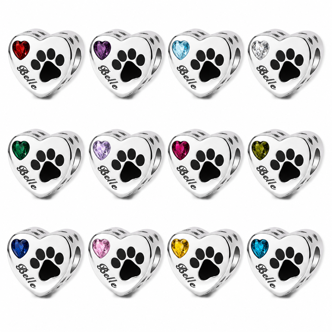 Personalized Pet Photo & Engraved Paw Print Birthstone Heart Charm