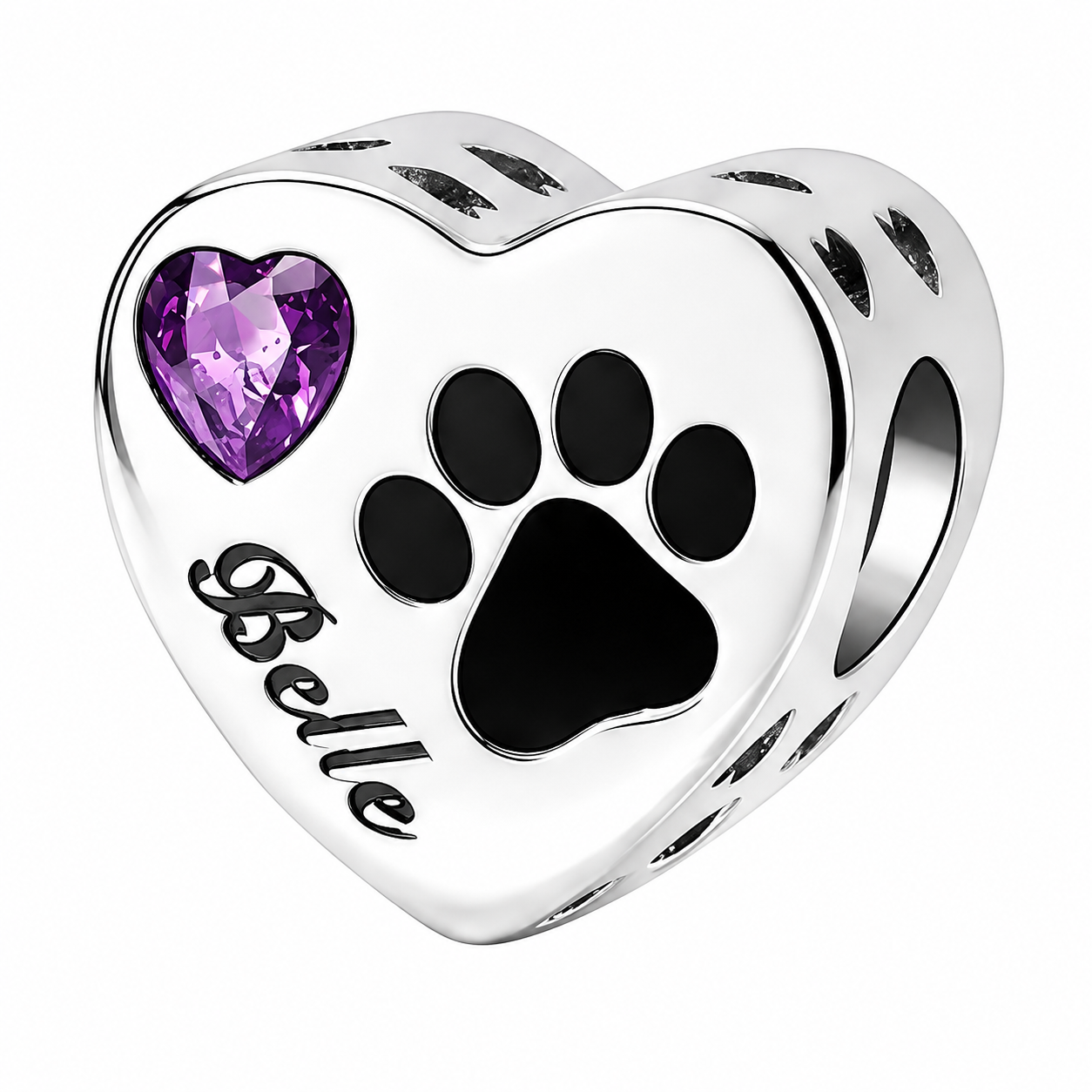Personalized Pet Photo & Engraved Paw Print Birthstone Heart Charm