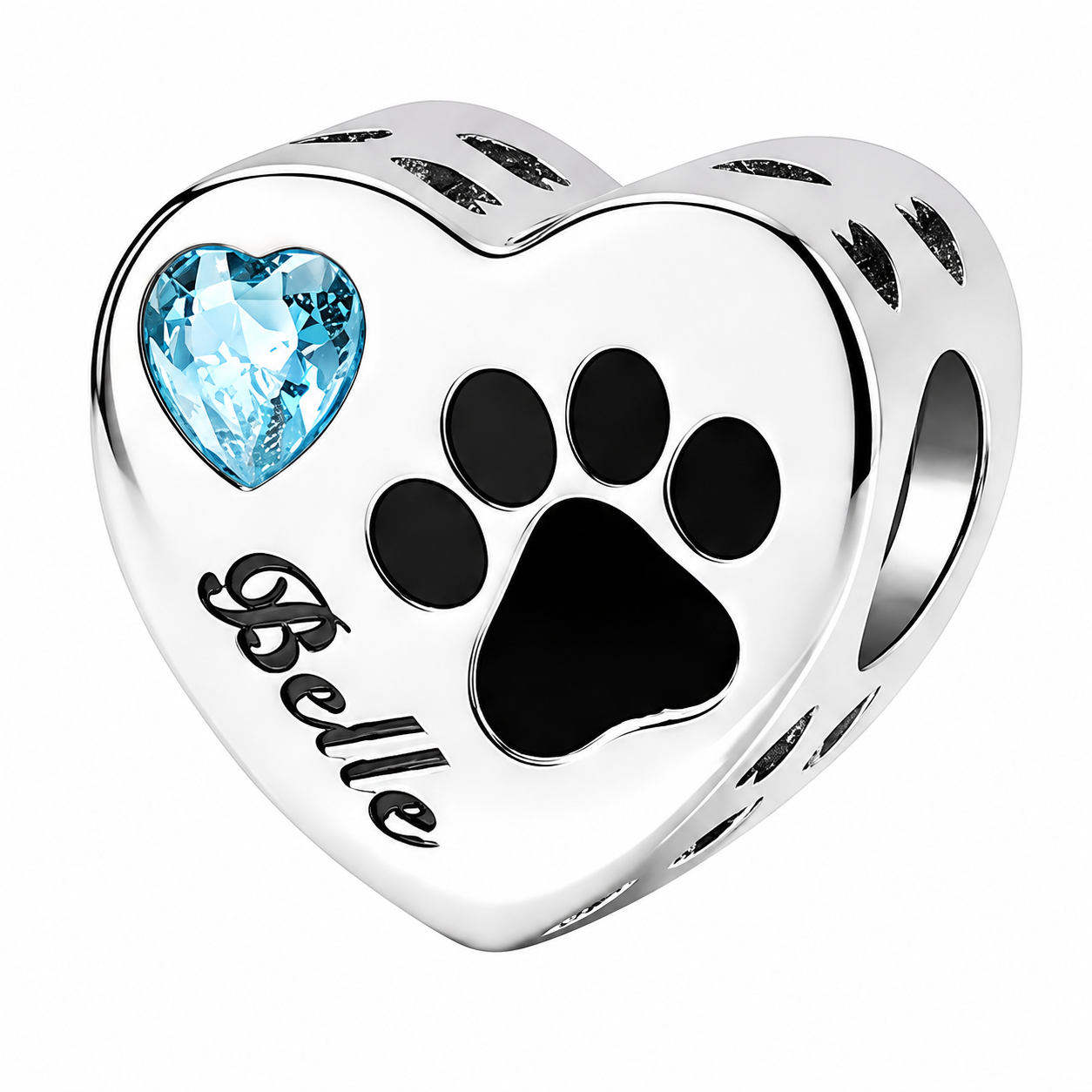 Personalized Pet Photo & Engraved Paw Print Birthstone Heart Charm
