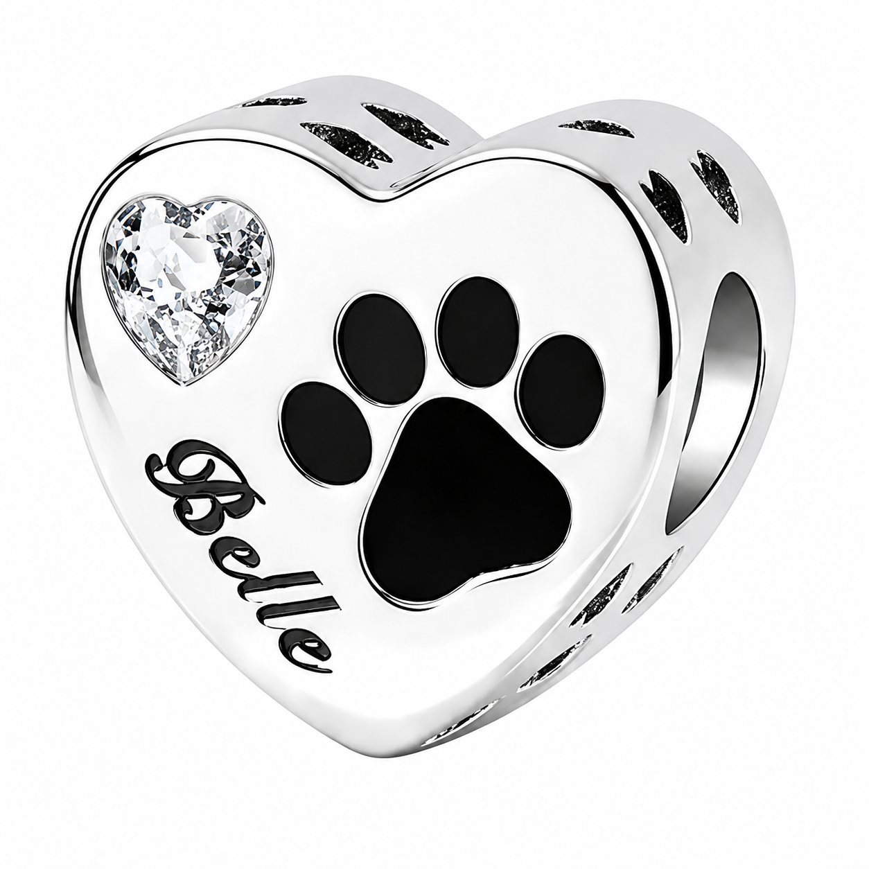 Personalized Pet Photo & Engraved Paw Print Birthstone Heart Charm