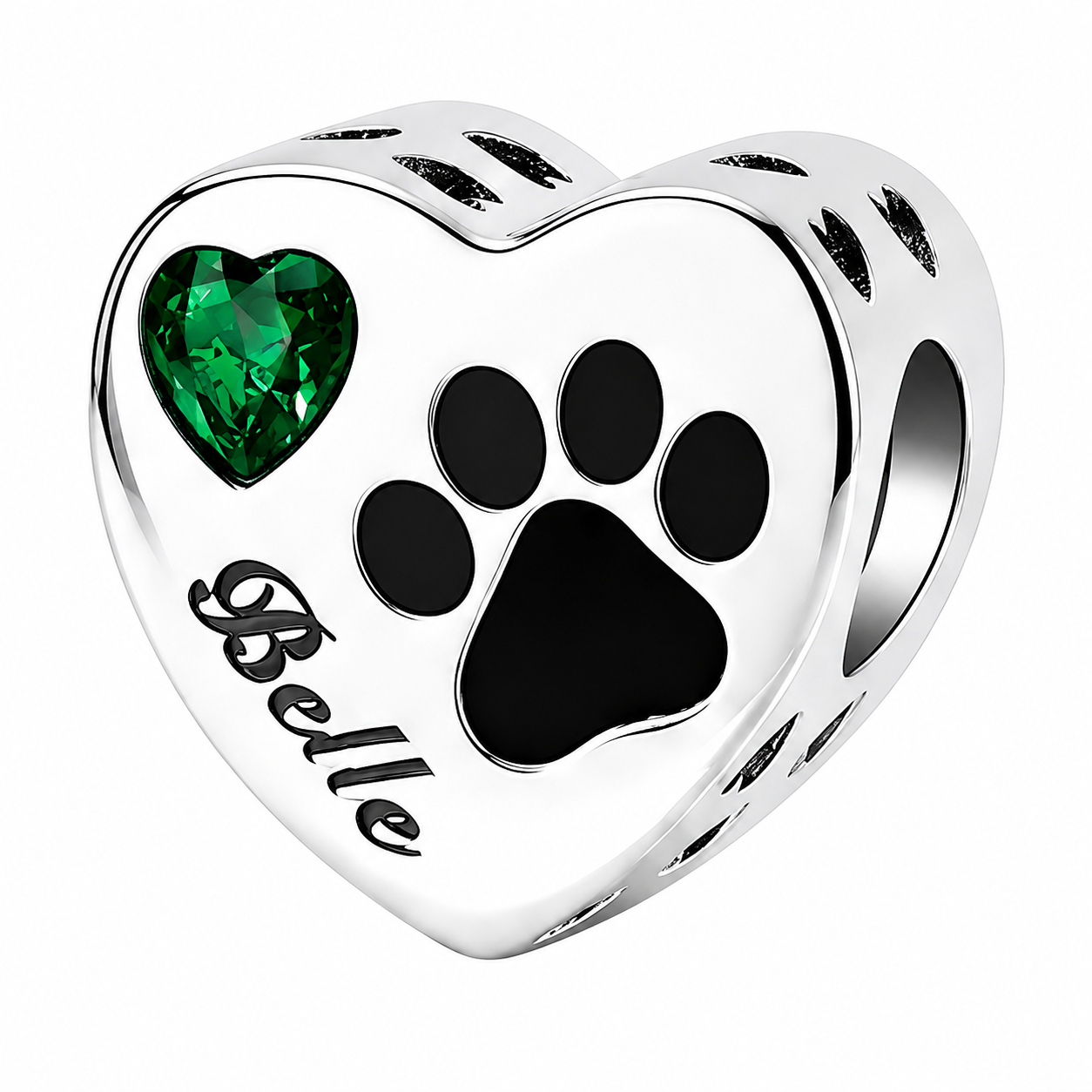 Personalized Pet Photo & Engraved Paw Print Birthstone Heart Charm