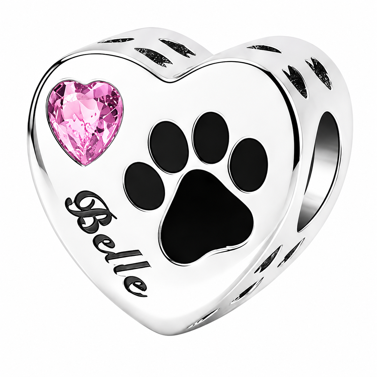 Personalized Pet Photo & Engraved Paw Print Birthstone Heart Charm
