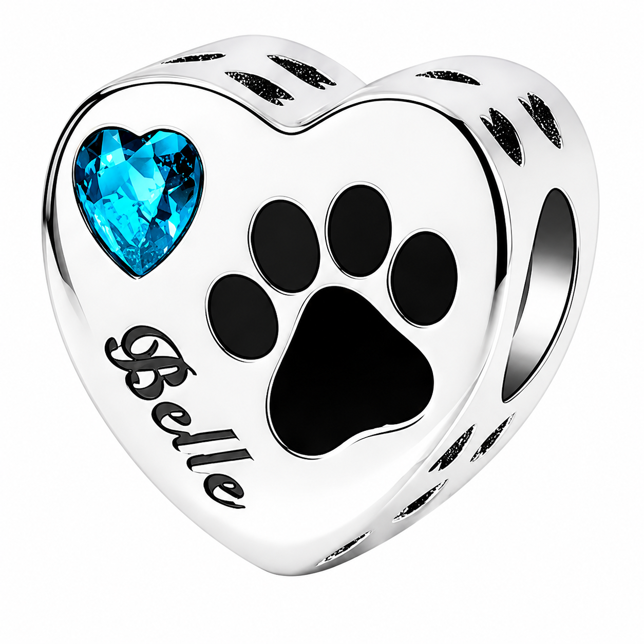 Personalized Pet Photo & Engraved Paw Print Birthstone Heart Charm