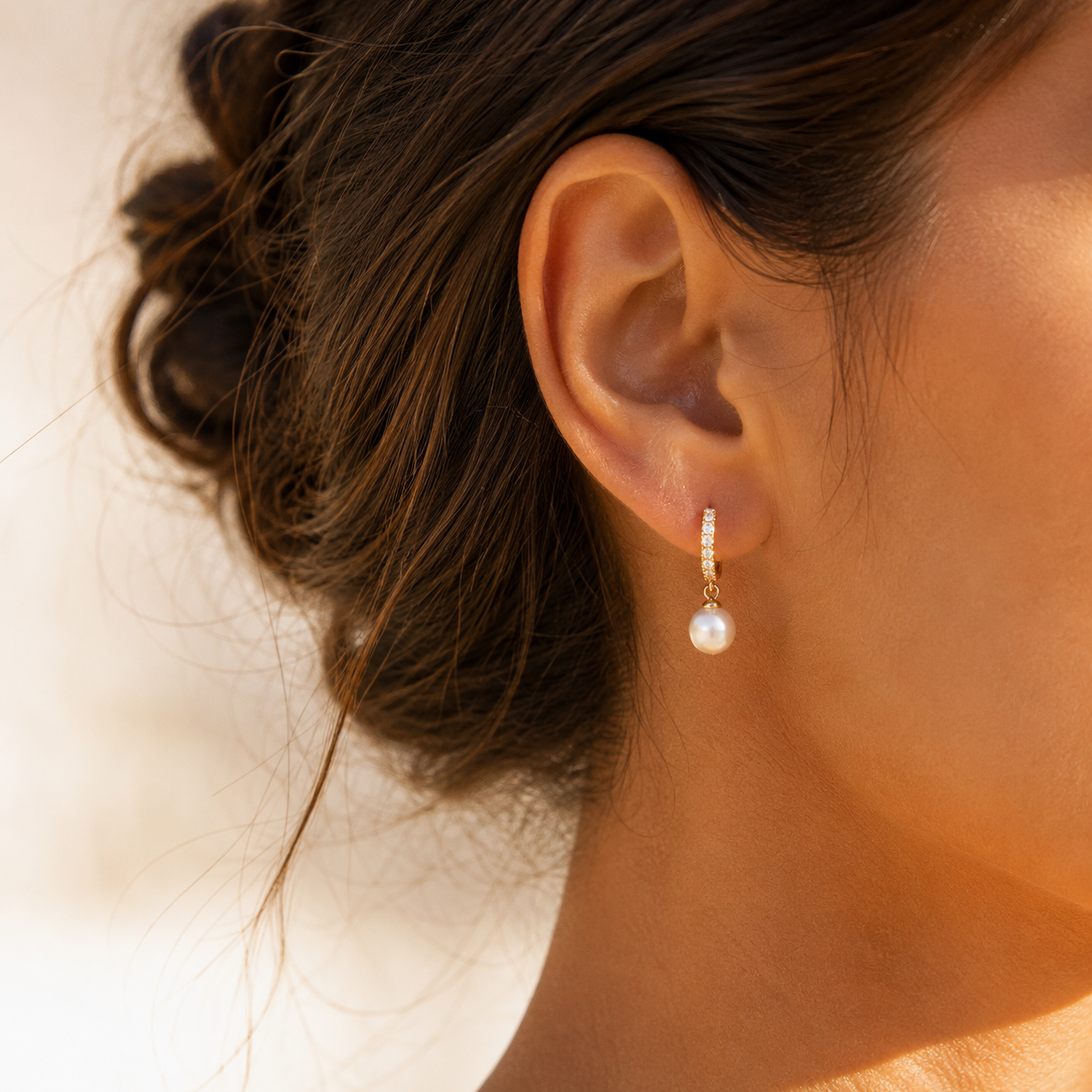 Celeste Pearl Drop Hoop Earrings