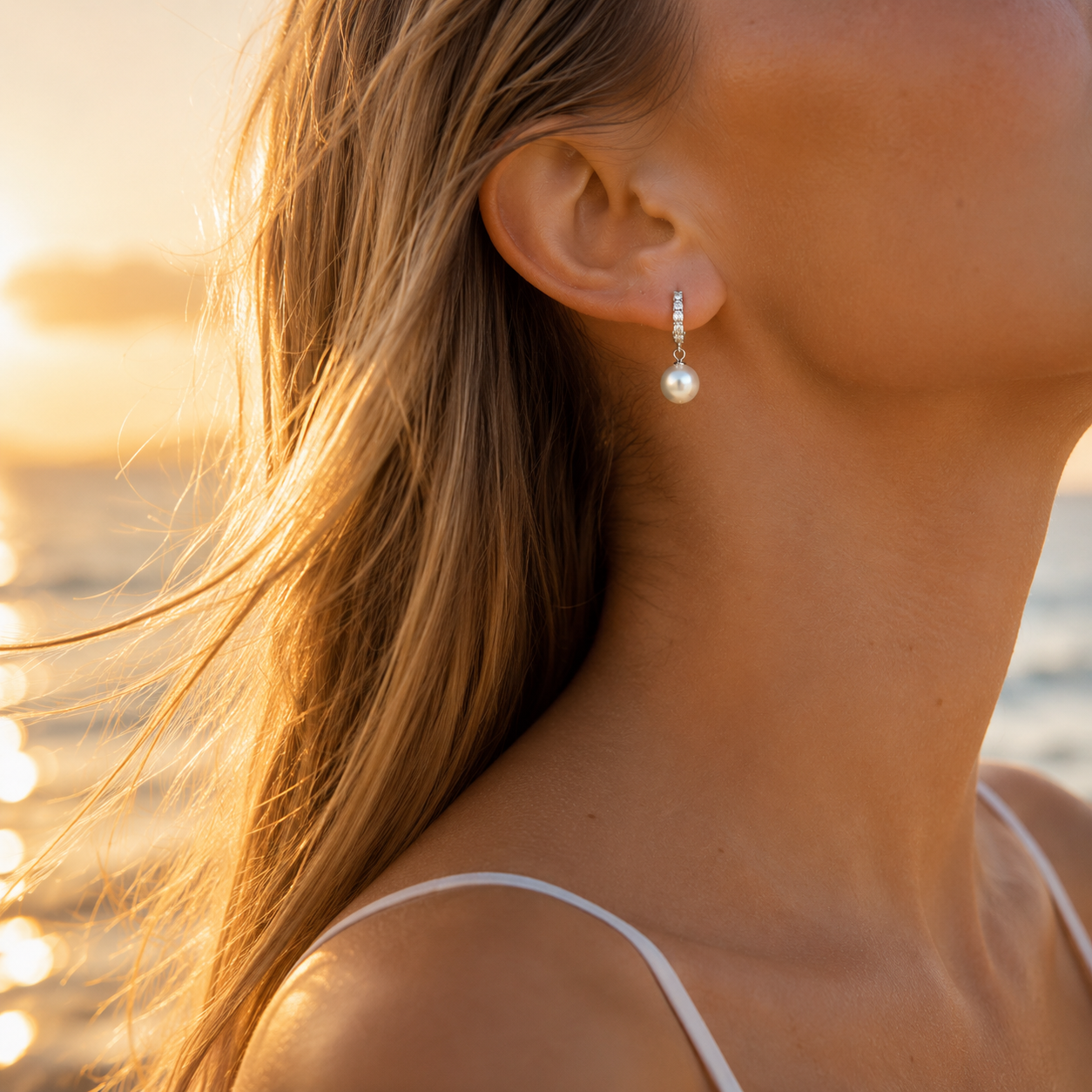 Celeste Pearl Drop Hoop Earrings