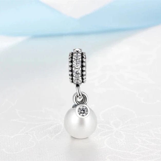 Luminous Elegance Dangle Charm with White Pearls and Clear Zirconia