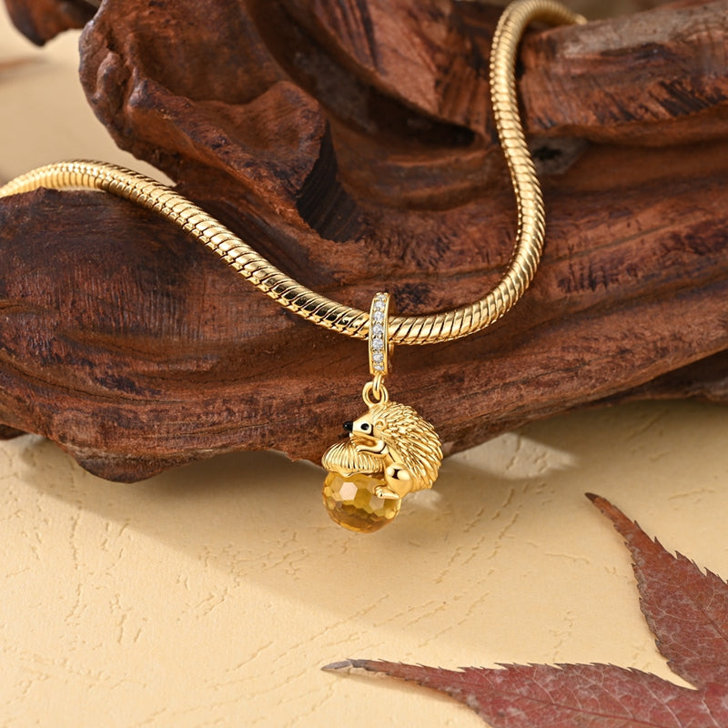 Golden Hedgehog & Acorn Dangle Charm