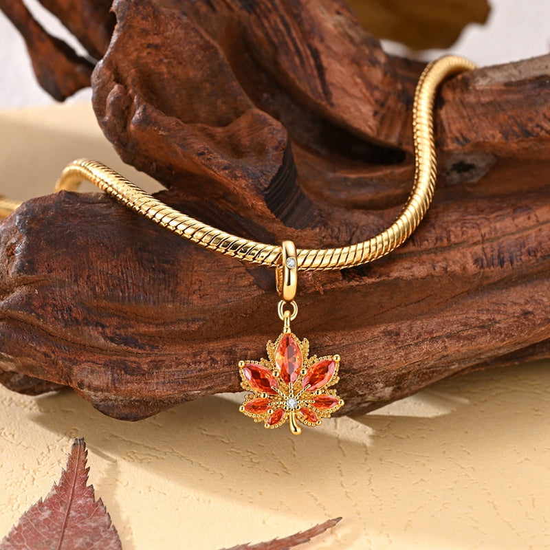 Golden Autumn Maple Leaf Dangle Charm
