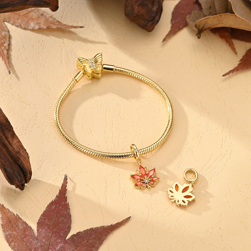 Golden Autumn Maple Leaf Dangle Charm