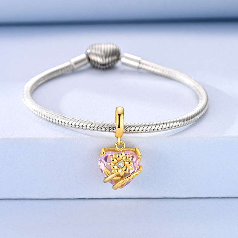 Sunshine Flower Pink Heart Dangle Charm