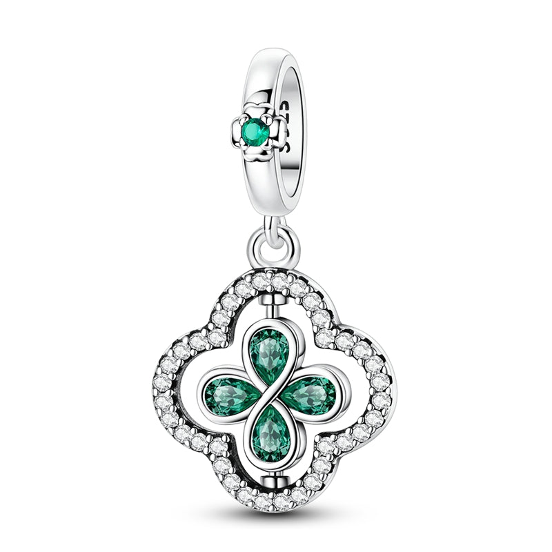 Rotating Green Clover Crystal Dangle Charm