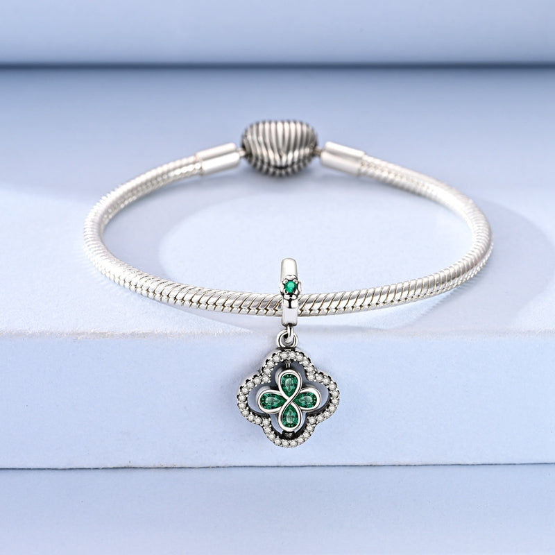 Rotating Green Clover Crystal Dangle Charm