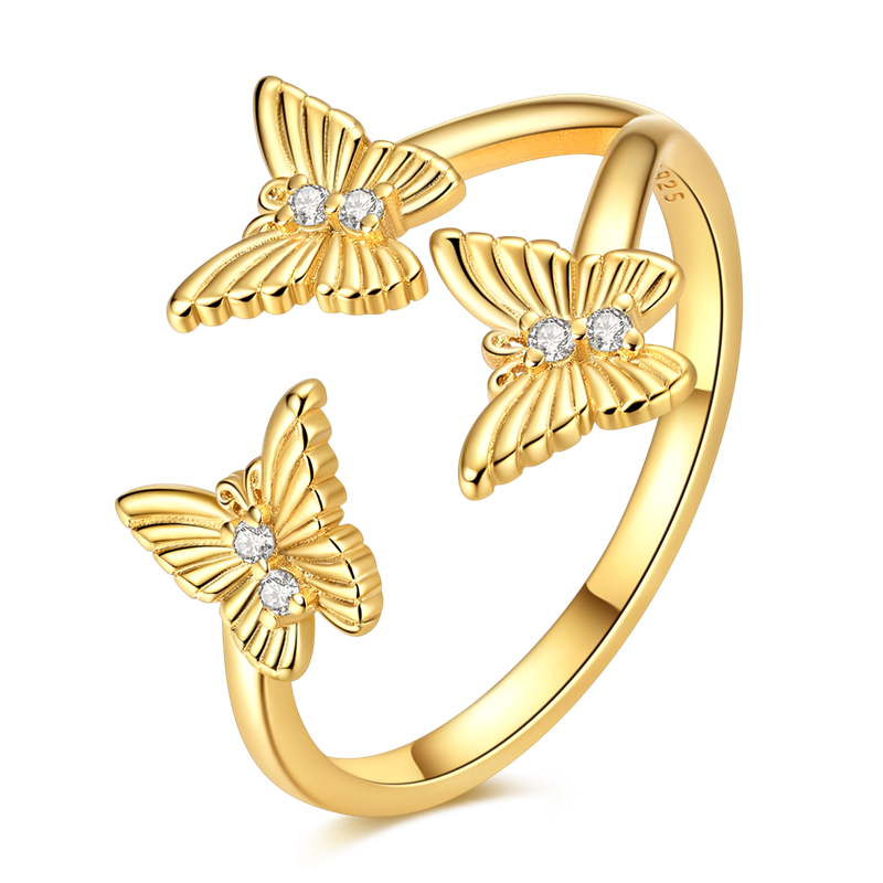Golden Triple Butterfly Adjustable Ring