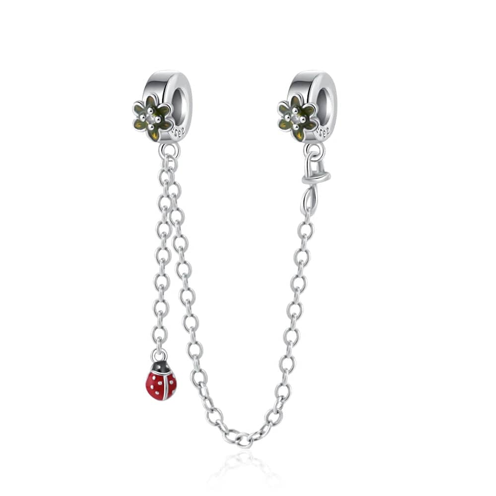 Ladybug with Flowers Safety Chain Charm