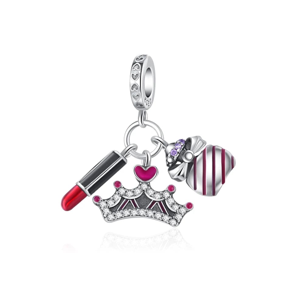 Lipstick Crown and Ribbon Dangle Charm