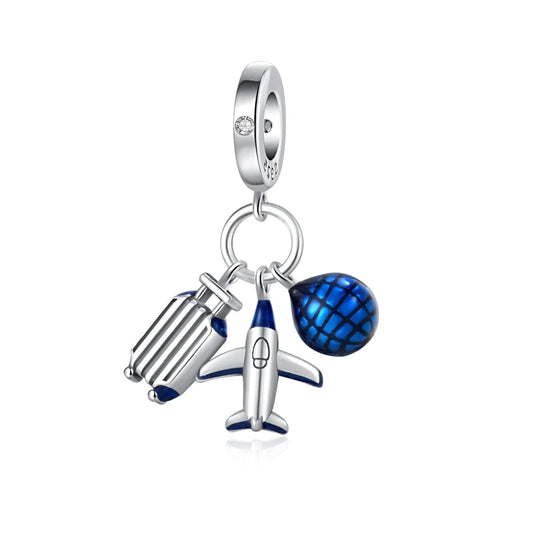 Luggage Airplane and Planet Travel Dangle Charm
