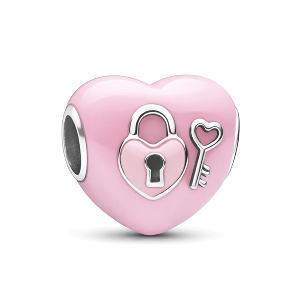 Pink Heart Lock & Key Charm