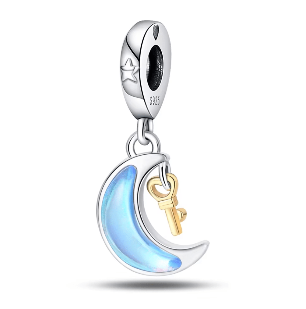 Moonlit Dreams Crescent and Key Charm
