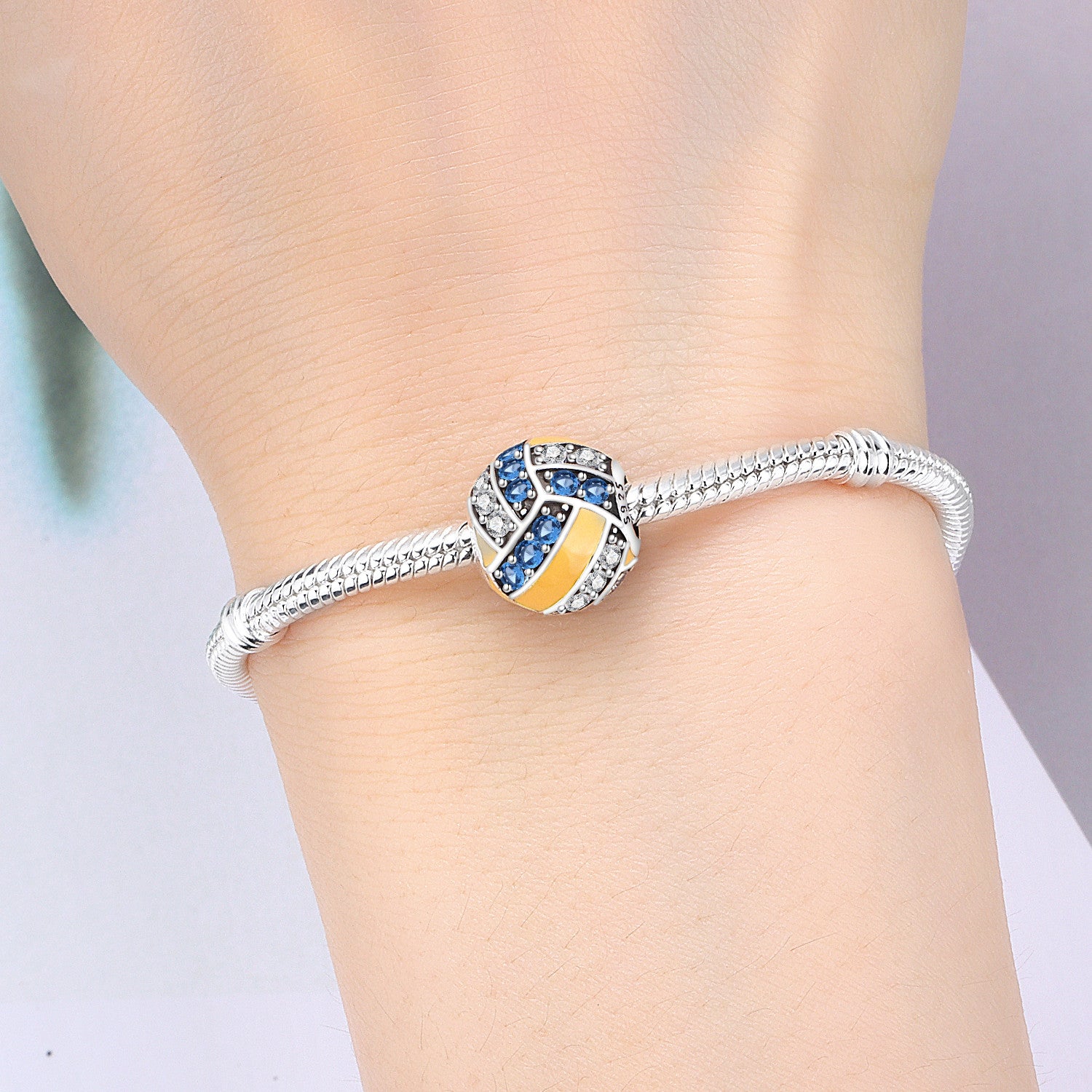 Volleyball Blue Crystal Charm