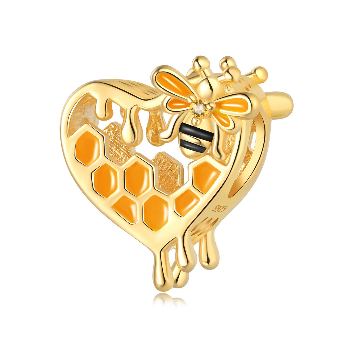 Golden Honey Bee Heart Charm