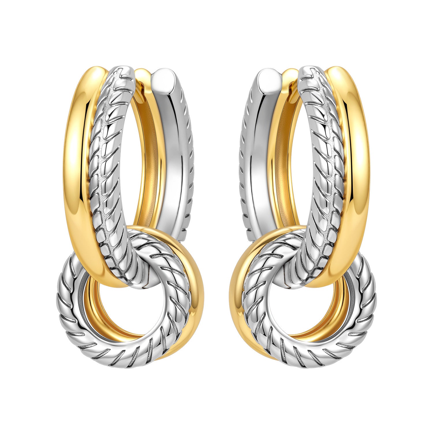 Golden Interlocking Two-Tone Hoop Earrings