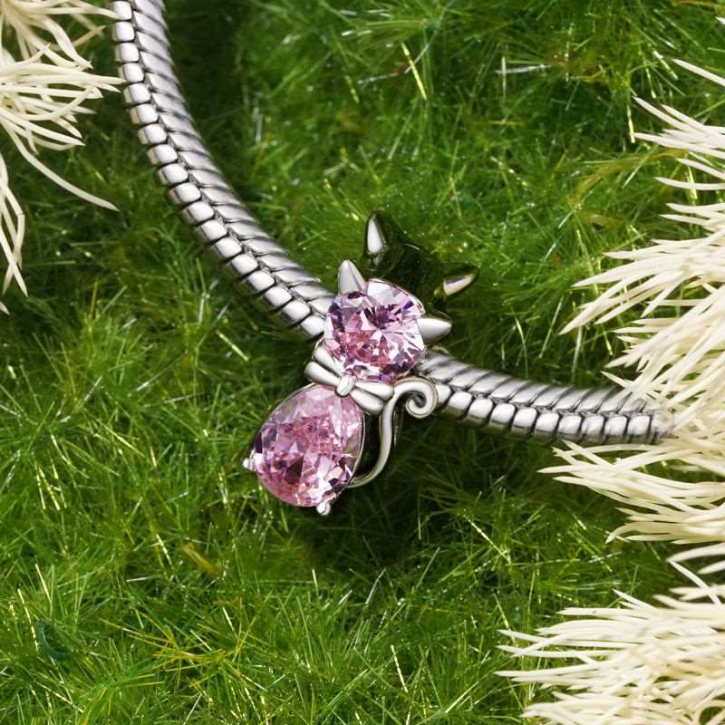 Pink Gem Ribbon Cat Charm