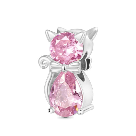 Pink Gem Ribbon Cat Charm