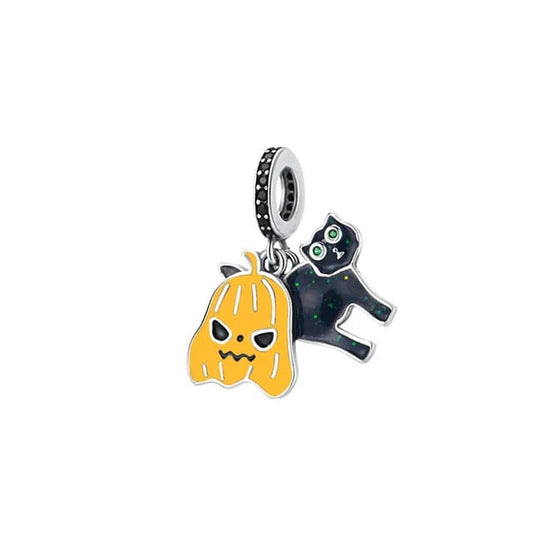 Pumpkin & Black Cat Dangle Charm