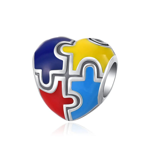 Rainbow Puzzle Heart Charm