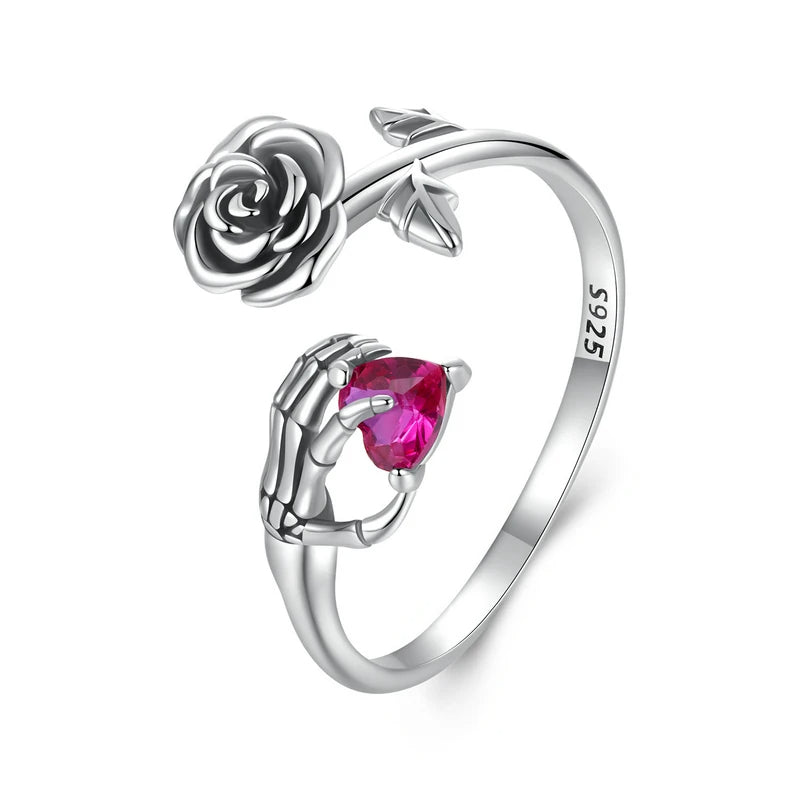 Skeleton Hand & Rose Ring