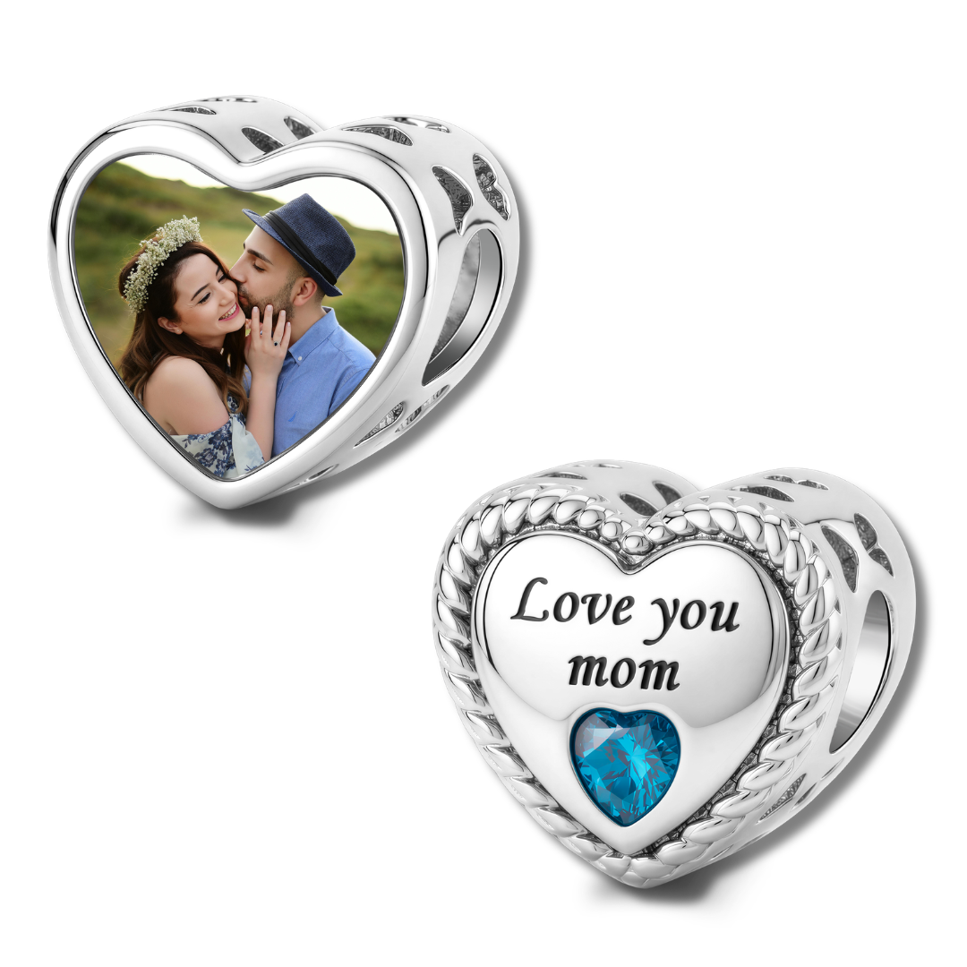 Charm de corazón personalizado con foto y grabado
