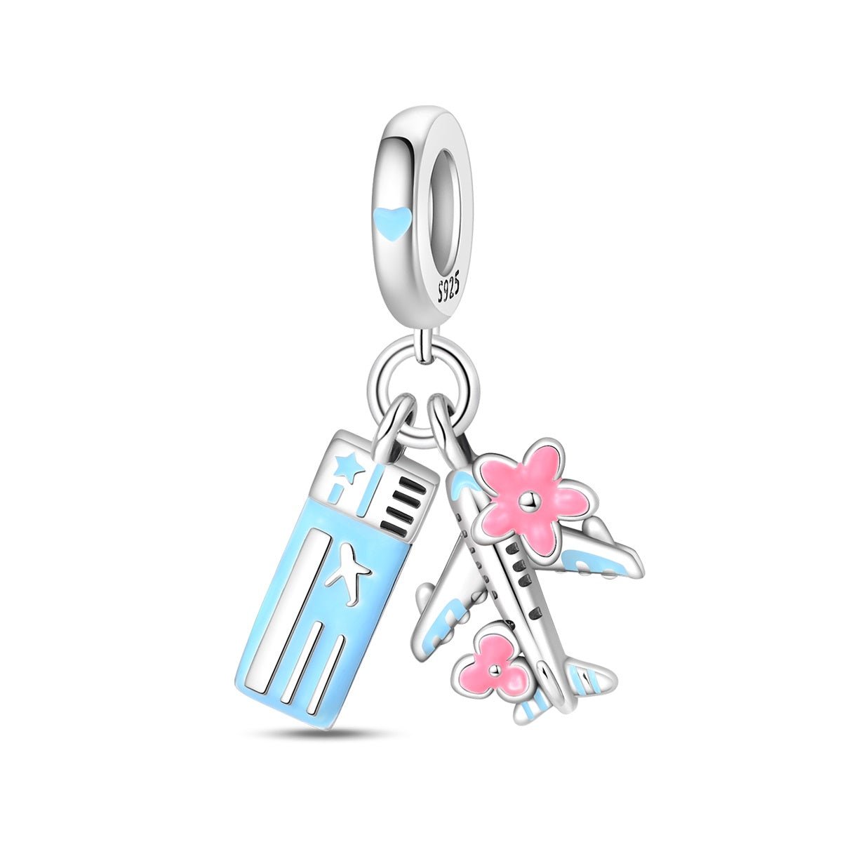 Pangama Jewelry Airplane with Ticket & Flowers Dangle Charm