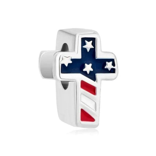 American Flag Cross Religious Charm