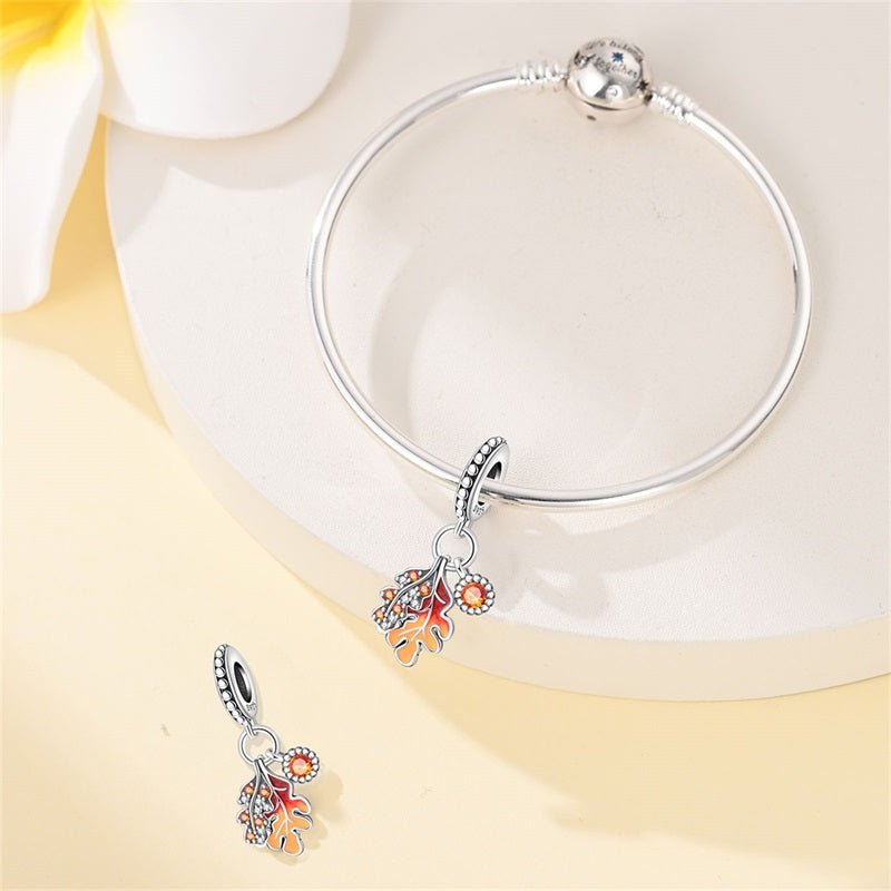 Pangama Jewelry Autumn Maple & Oak Leaves Dangle Charm
