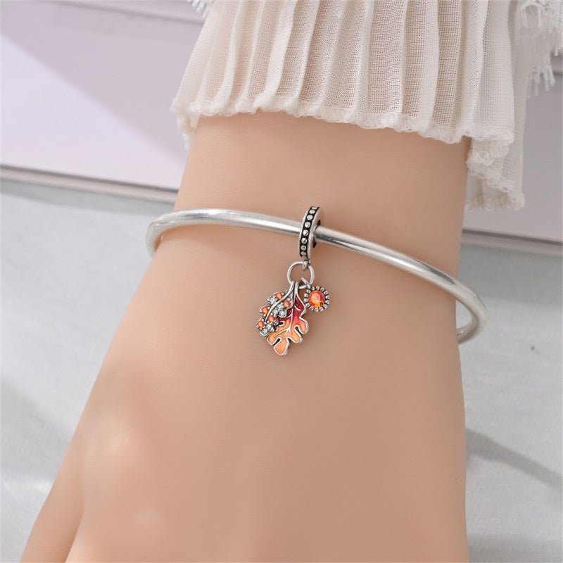 Pangama Jewelry Autumn Maple & Oak Leaves Dangle Charm