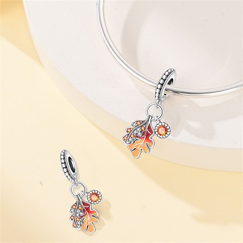 Pangama Jewelry Autumn Maple & Oak Leaves Dangle Charm