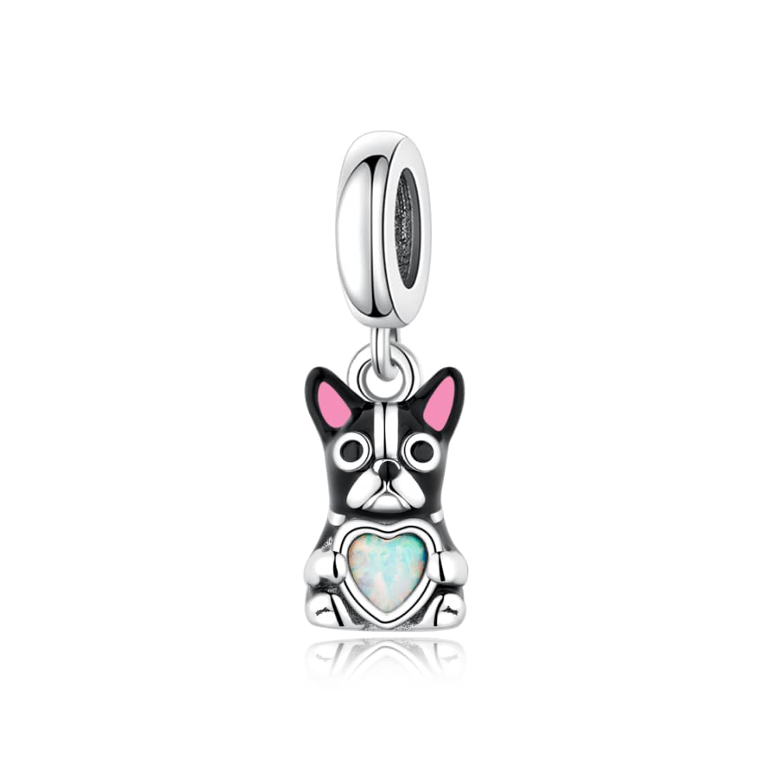 Pangama Jewelry Black French Bulldog with Heart Stone Dangle Charm