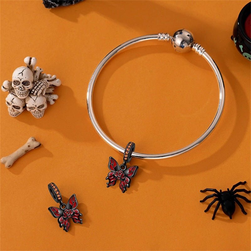 Pangama Jewelry Black & Red Gothic Butterfly with Rose Dangle Charm