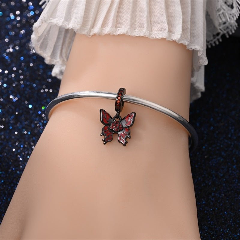 Pangama Jewelry Black & Red Gothic Butterfly with Rose Dangle Charm