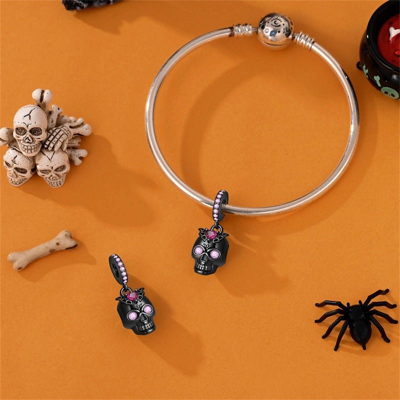 Pangama Jewelry Black Skull with Pink Crystals Dangle Charm