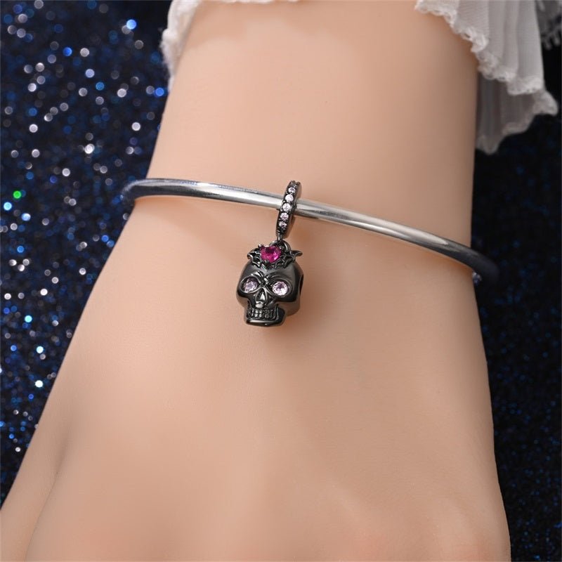 Pangama Jewelry Black Skull with Pink Crystals Dangle Charm
