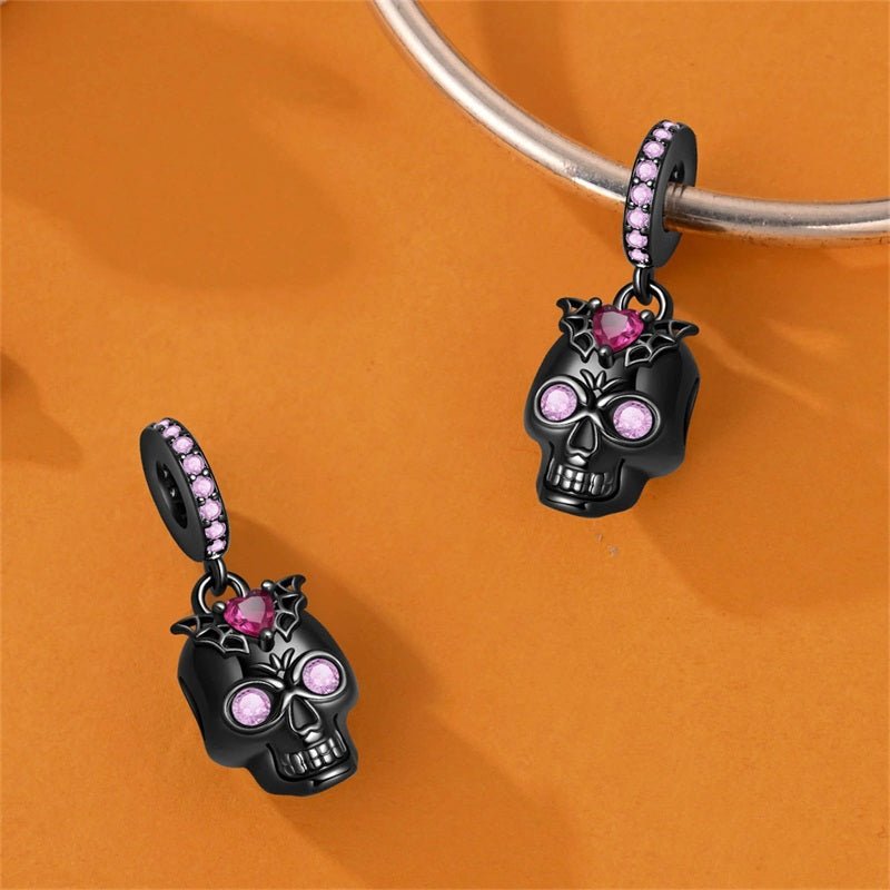Pangama Jewelry Black Skull with Pink Crystals Dangle Charm